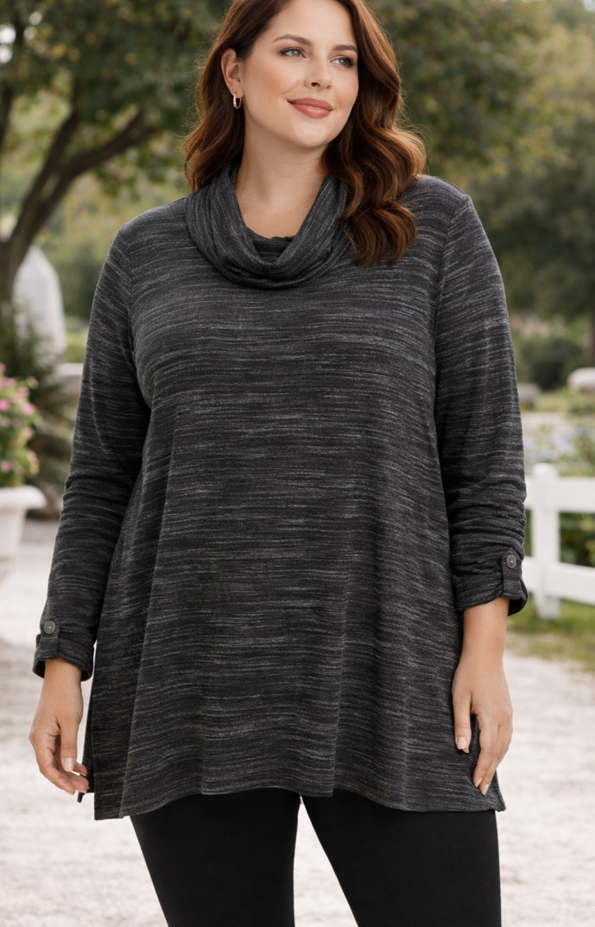 J Jill Wearever 2X Cowl Neck Tunic Top Gray Long Sleeve Stretch Knit Plus Size